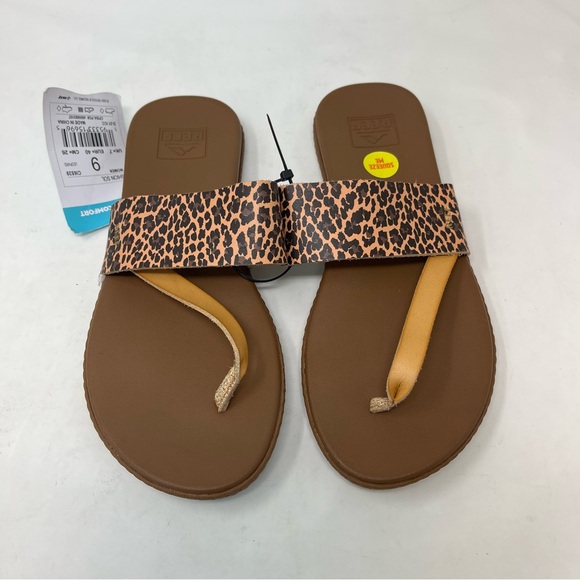 Reef Brown Cushion Sol Diagonal T Strap Flip Flop Sandals Size 9 NWT Leopard - Picture 1 of 7